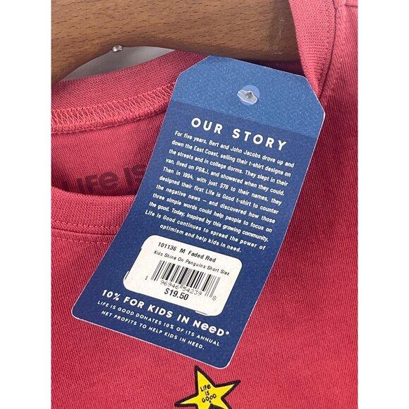 Life Is Good Kids T-Shirt Size Medium Penguins "Shine On" Graphic Faded Red NWT - Picture 4 of 5